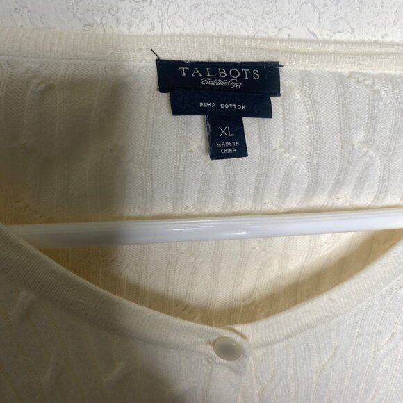 Talbots Pima Cotton‎ Cable Knit Cardigan Sweater Womens XL Ivory - Picture 2 of 9